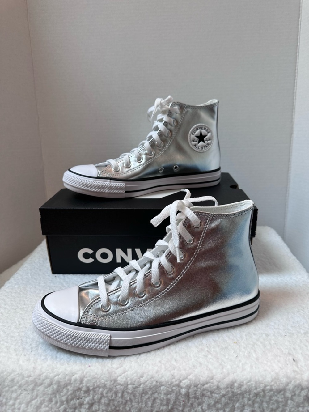 Metallic Silver Converse High Top Sneakers